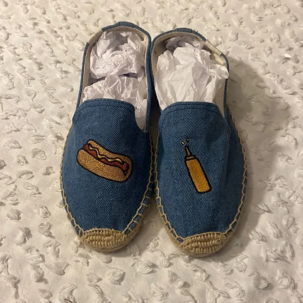 Soludos Jason Polan Denim Espadrille Mustard Hot Dog Size 6